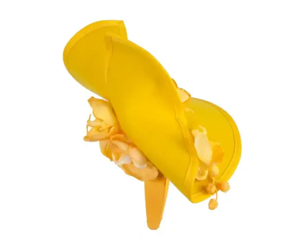 Yellow winter felt fascinator with orchid - Image 4
