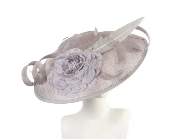 Large silver sinamay fascinator by Max Alexander