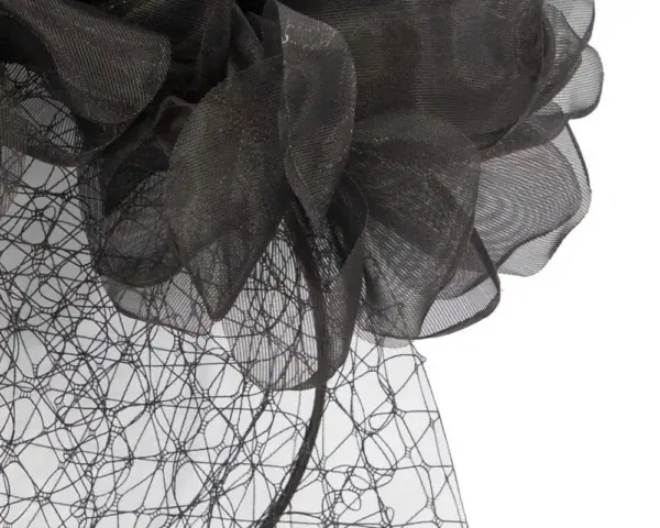 Black flower headband with face veil by Max Alexander - Image 3