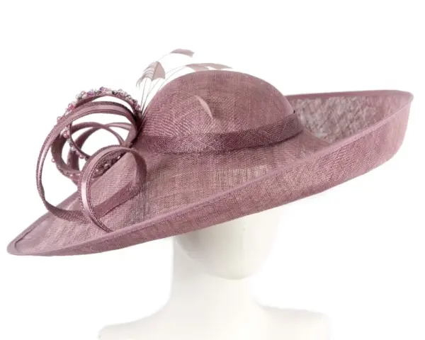 Large mauve sinamay fashion hat