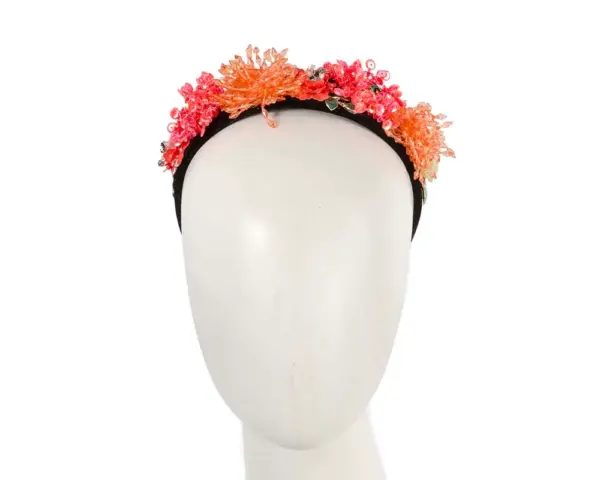 Coral & orange headband by Cupids Millinery