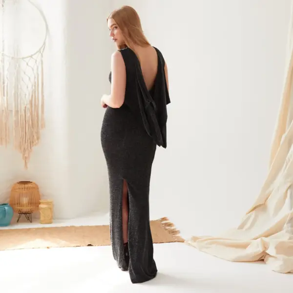 Black Cowl Back Gown - Image 13