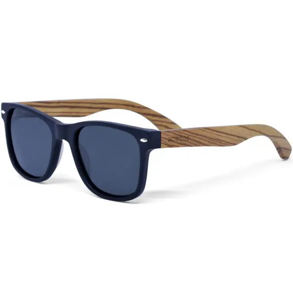 Zebra wood classic style sunglasses with black polarized lenses