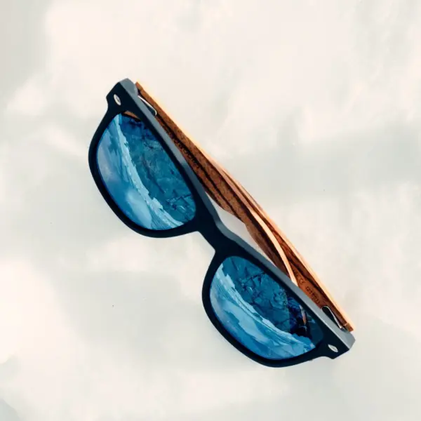 Zebra wood classic style sunglasses with blue mirrored polarized lenses - Image 13