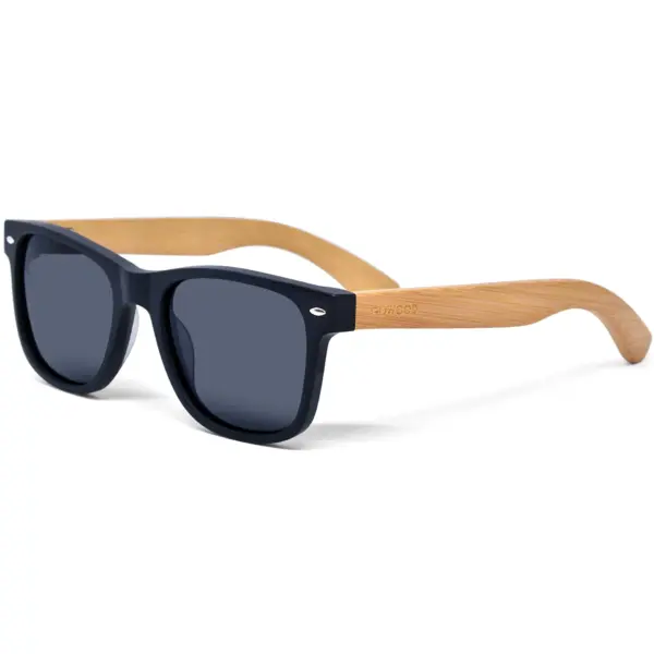 Bamboo wood classic style sunglasses with black polarized lenses