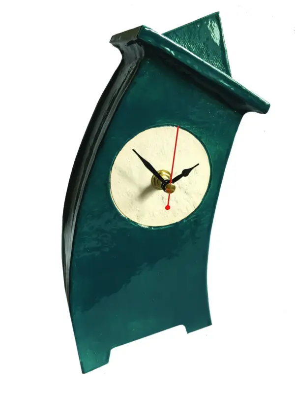 Wonky Ceramic Clock for Desk, Shelf, Mantel, Table sea green glaze