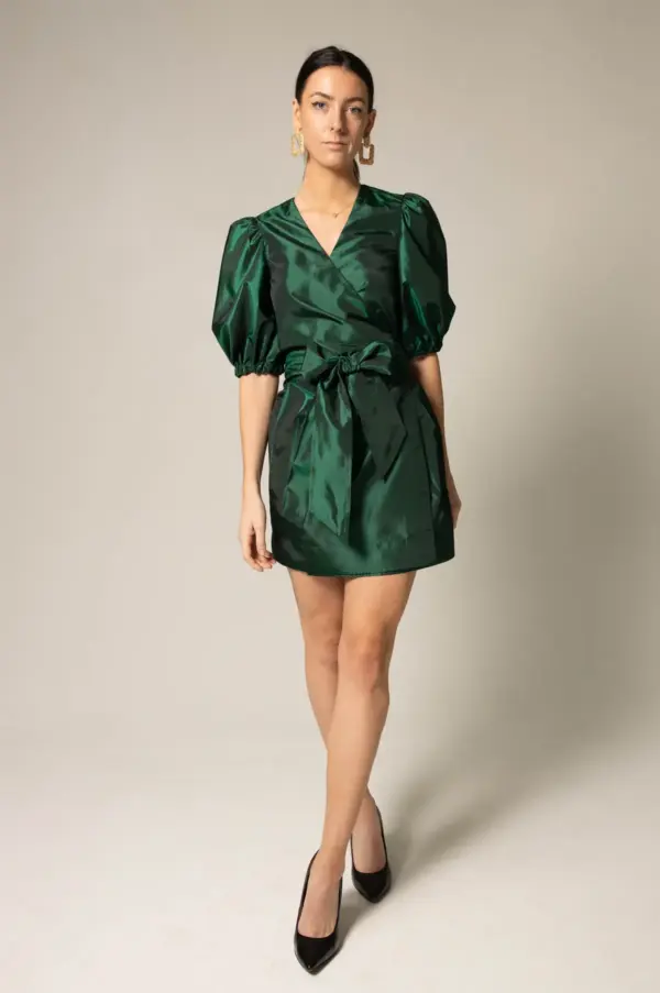 Glimmer Green Wrap Dress Womens Elegant Wrap Dress