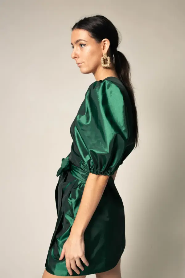 Glimmer Green Wrap Dress Womens Elegant Wrap Dress - Image 3