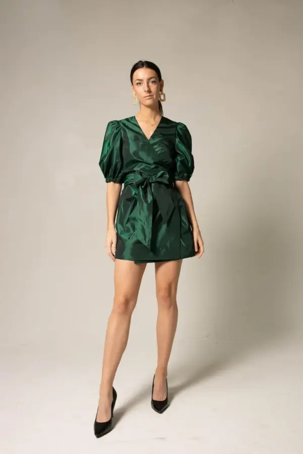 Glimmer Green Wrap Dress Womens Elegant Wrap Dress - Image 4
