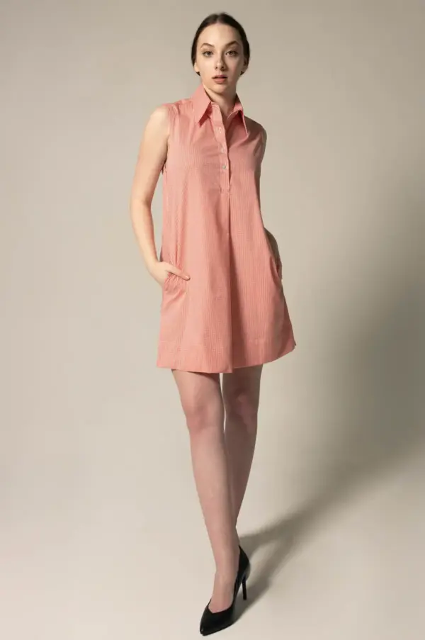 Italian Cotton Orange Sleeveless Dress Elegant Summer Wear