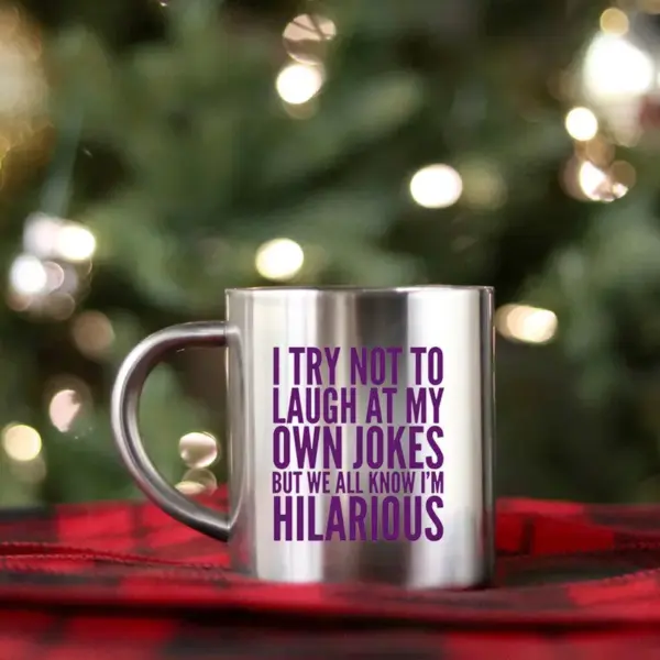 I Try Not To Laugh At My Own Jokes Gold & Silver Mug - Image 2