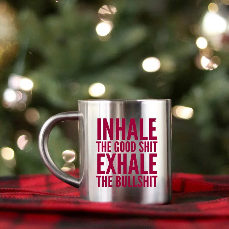 Inhale The Good Shit Exhale The Bullshit Gold & Silver Mug - Image 2