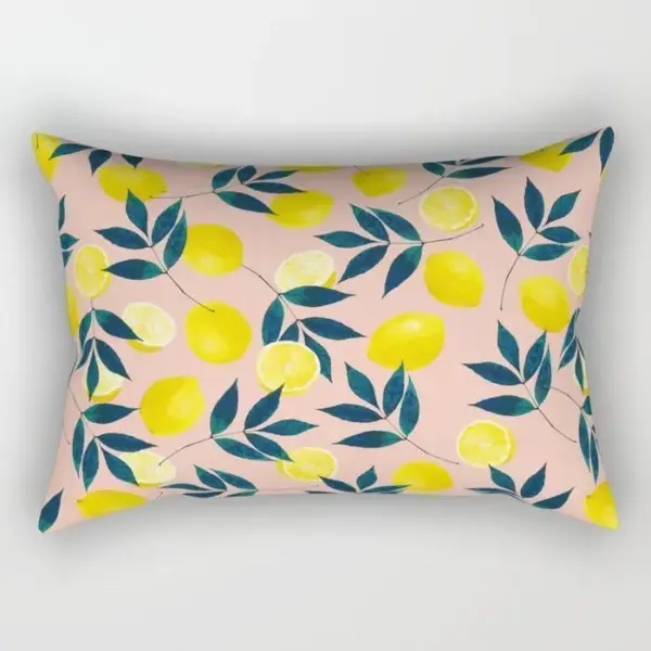 Lemon Floral Rectangle Pillow