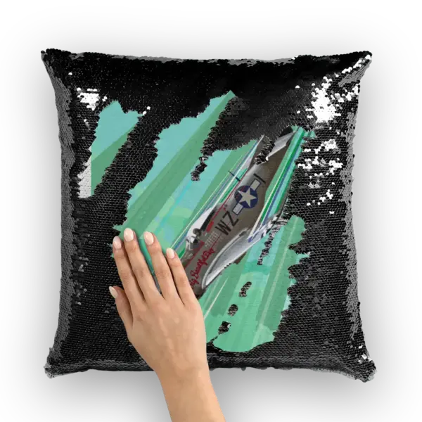 P-51 Mustang Pop Art Sequin Cushion Cover - Image 2
