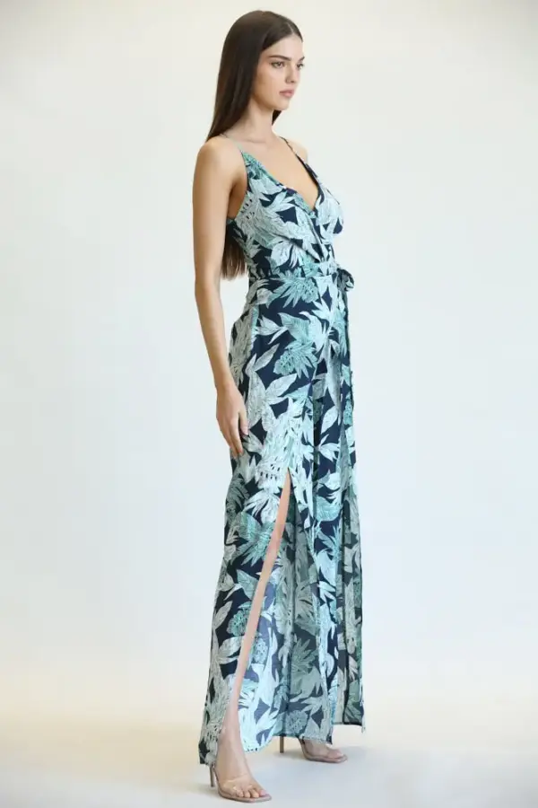 Delen - Leaf/palm Print Pattern Jumpsuit - Image 2