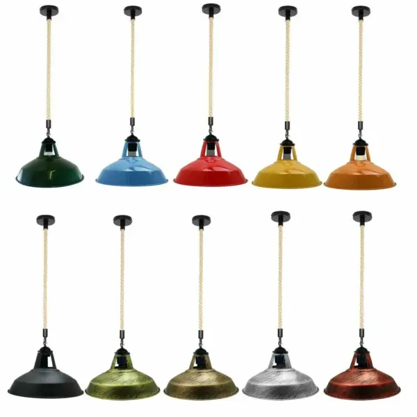 12" Industrial Barn Pendant Lights Hanging Rope Fixtures E26~1149