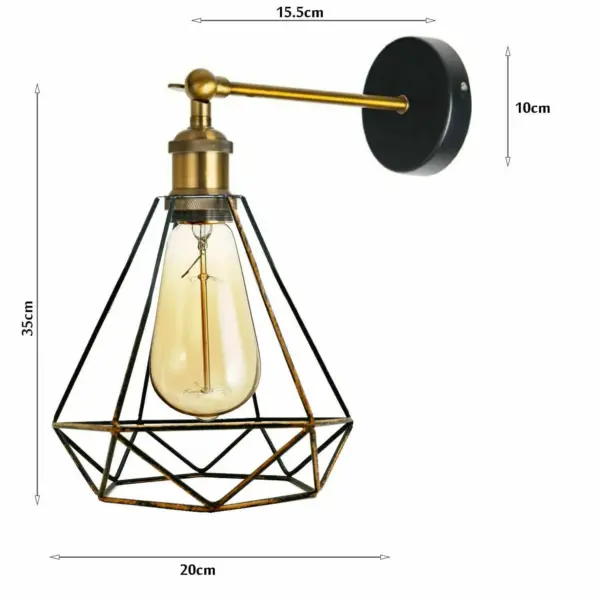 Industrial Wall Sconce Geometric Cage Light Home Living Room Bedside Wall Lamp~1172 - Image 2
