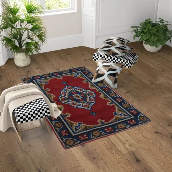 Vintage Bulgarian Rose Woolen Kilim Rug