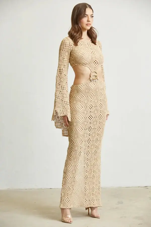 Eupheria Crochet Knit Trumpet Sleeves Dress - Image 2