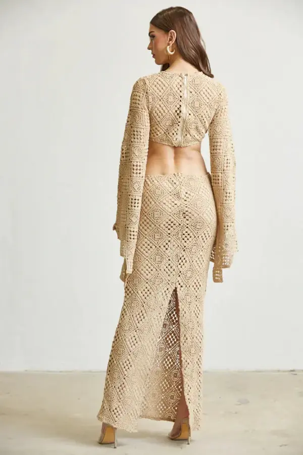 Eupheria Crochet Knit Trumpet Sleeves Dress - Image 3