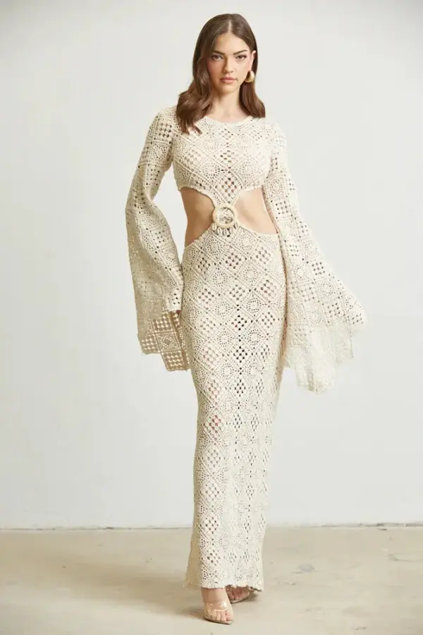 Eupheria Crochet Knit Trumpet Sleeves Dress - Image 6