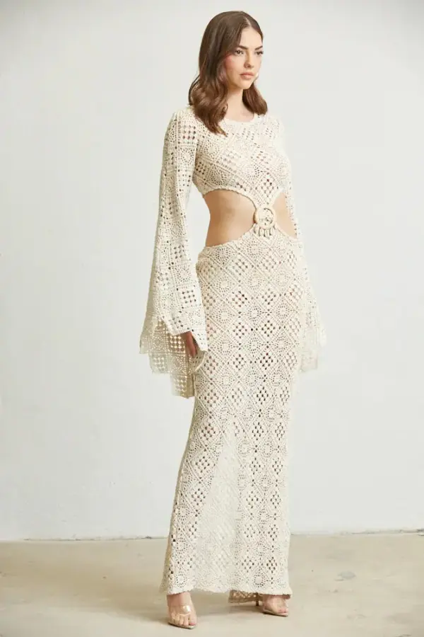 Eupheria Crochet Knit Trumpet Sleeves Dress - Image 5