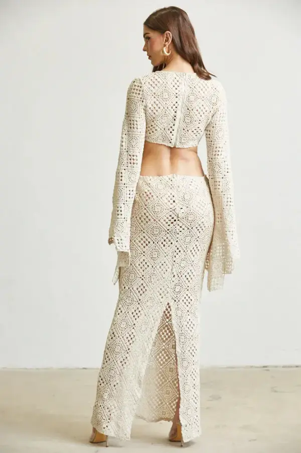 Eupheria Crochet Knit Trumpet Sleeves Dress - Image 7