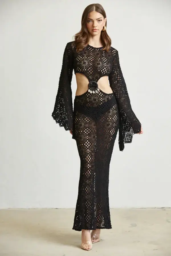 Eupheria Crochet Knit Trumpet Sleeves Dress - Image 10
