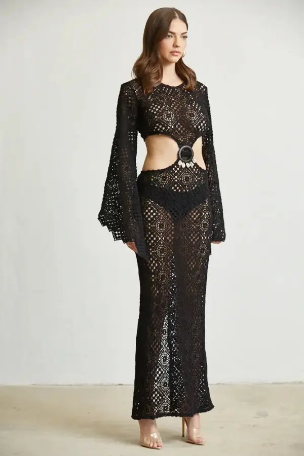 Eupheria Crochet Knit Trumpet Sleeves Dress - Image 9