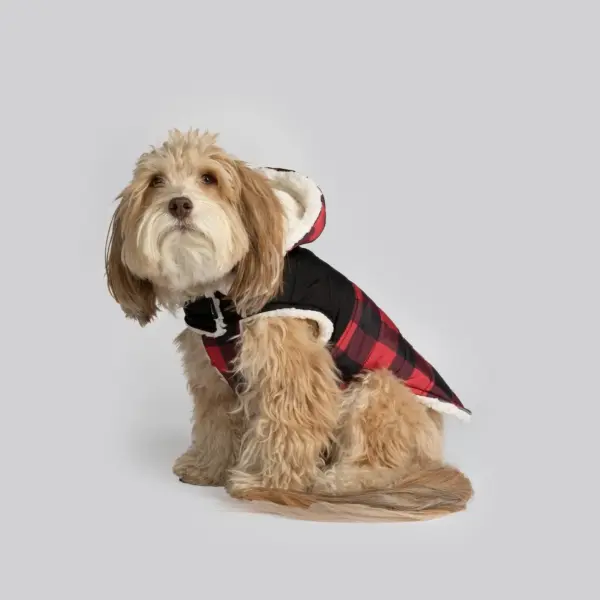 Marley Dog Jacket Red | Cozy Winter Coat with Removable Hood & Sherpa Lining