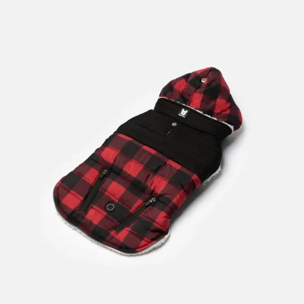 Marley Dog Jacket Red | Cozy Winter Coat with Removable Hood & Sherpa Lining - Image 2