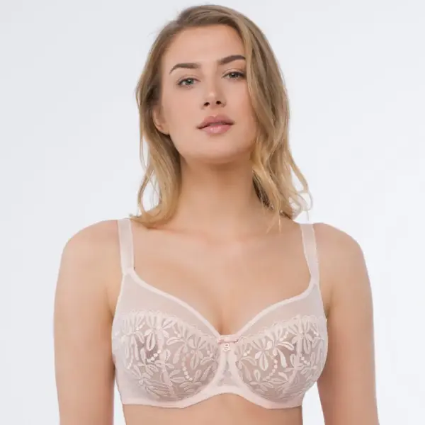 Sheer Mesh Embroidered Full Coverage Bra Donna
