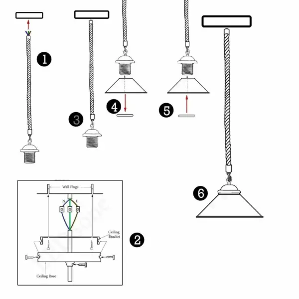Cone Shade Hanging Rope Lamps ~1114 - Image 4