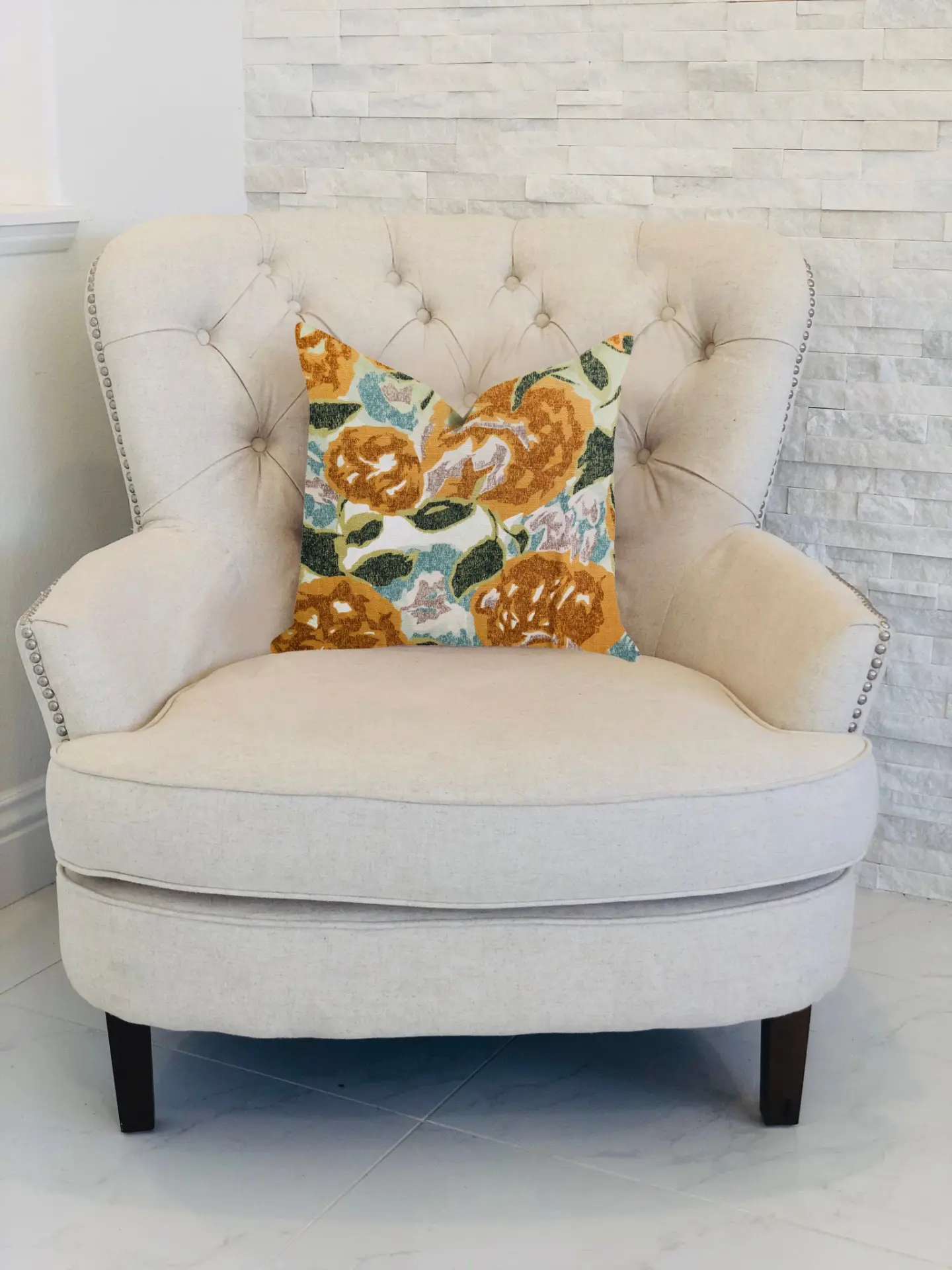 Dahlia Jardin Floral Brown and Green Luxury Throw Pilow - Image 2