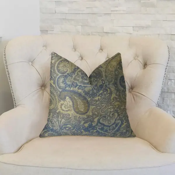 Myrtle Navy Blue and Taupe Handmade Luxury Pillow - Image 2