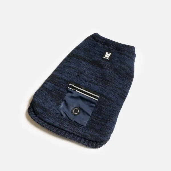 Mia Dog Sweater Cozy Blue Knit Pullover with Poop Bag Dispenser - Image 3