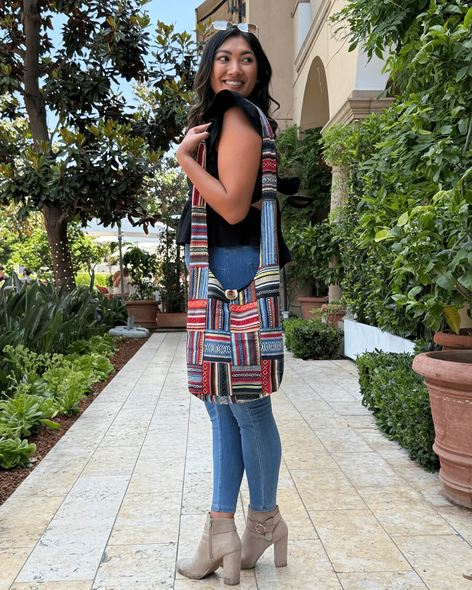 Kathmandu Collection Patchwork Striped Hobo Bag - Image 4