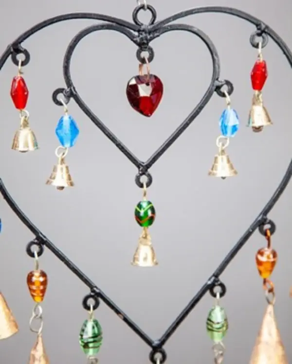 Double Heart Glass Beads Brass bells hanging - Image 2