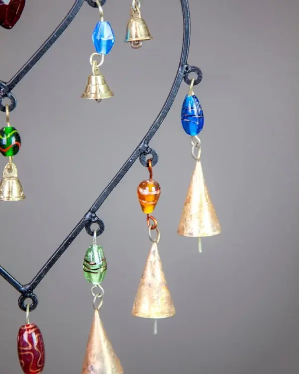 Double Heart Glass Beads Brass bells hanging - Image 3