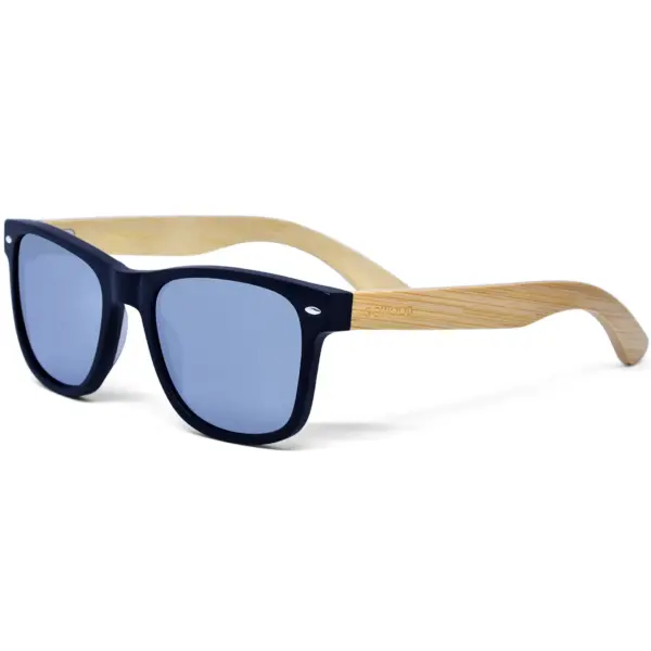 Bamboo wood classic style sunglasses with silver mirrored polarized lenses