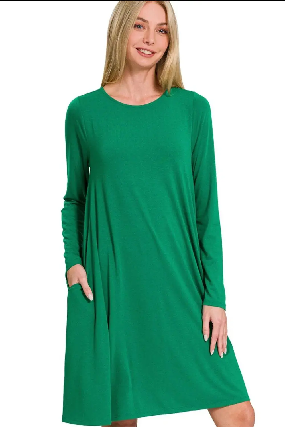 Zenana Long Sleeve Flare Dress With Pockets - Image 2