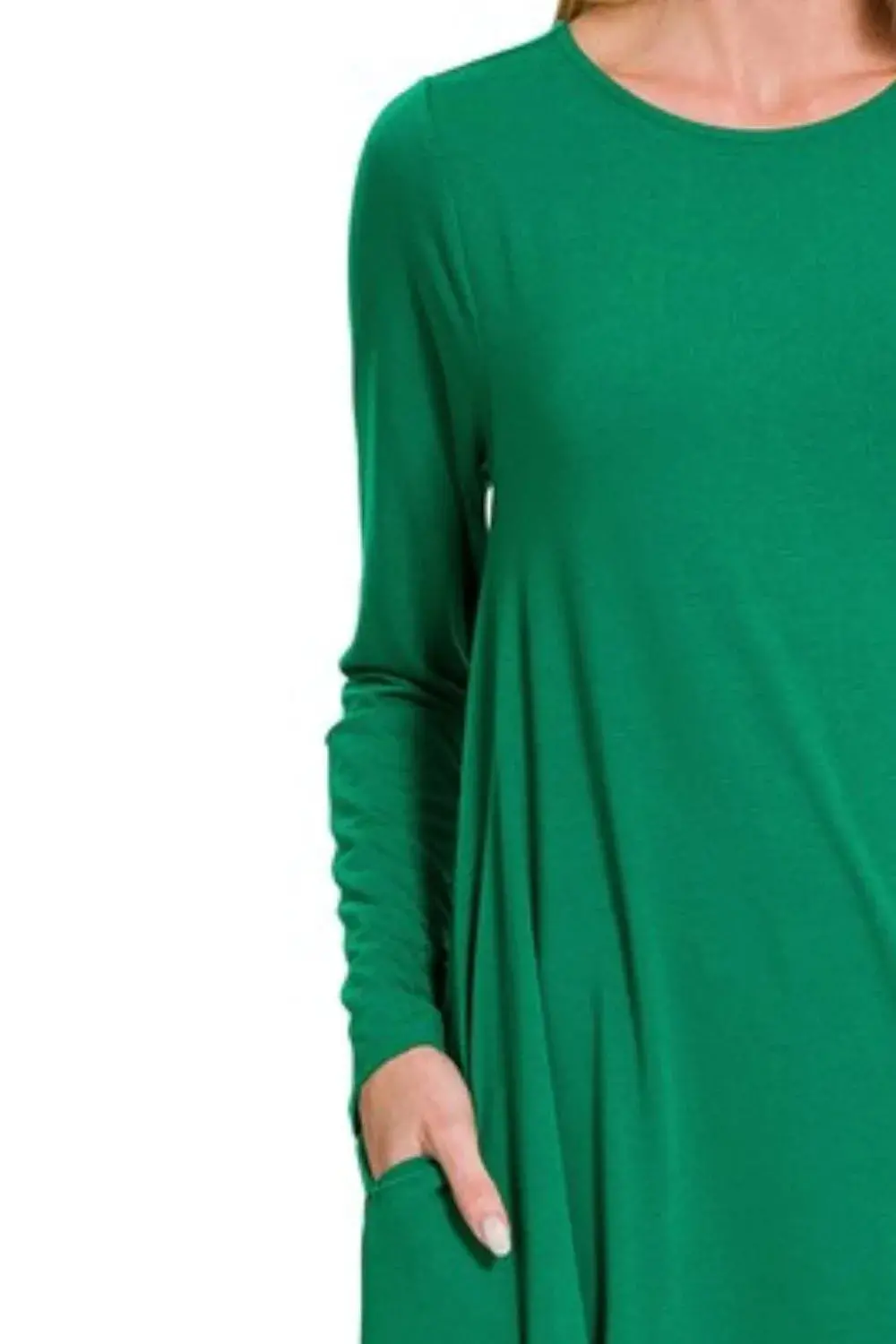 Zenana Long Sleeve Flare Dress With Pockets - Image 3