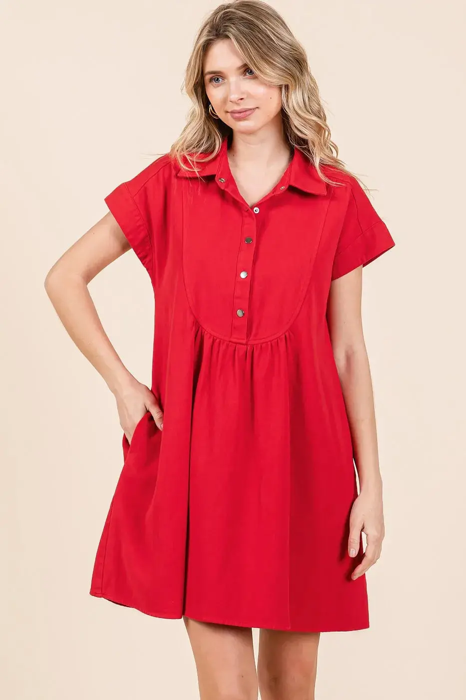 Mittoshop Twill Short Sleeve Collared Mini Dress - Image 2