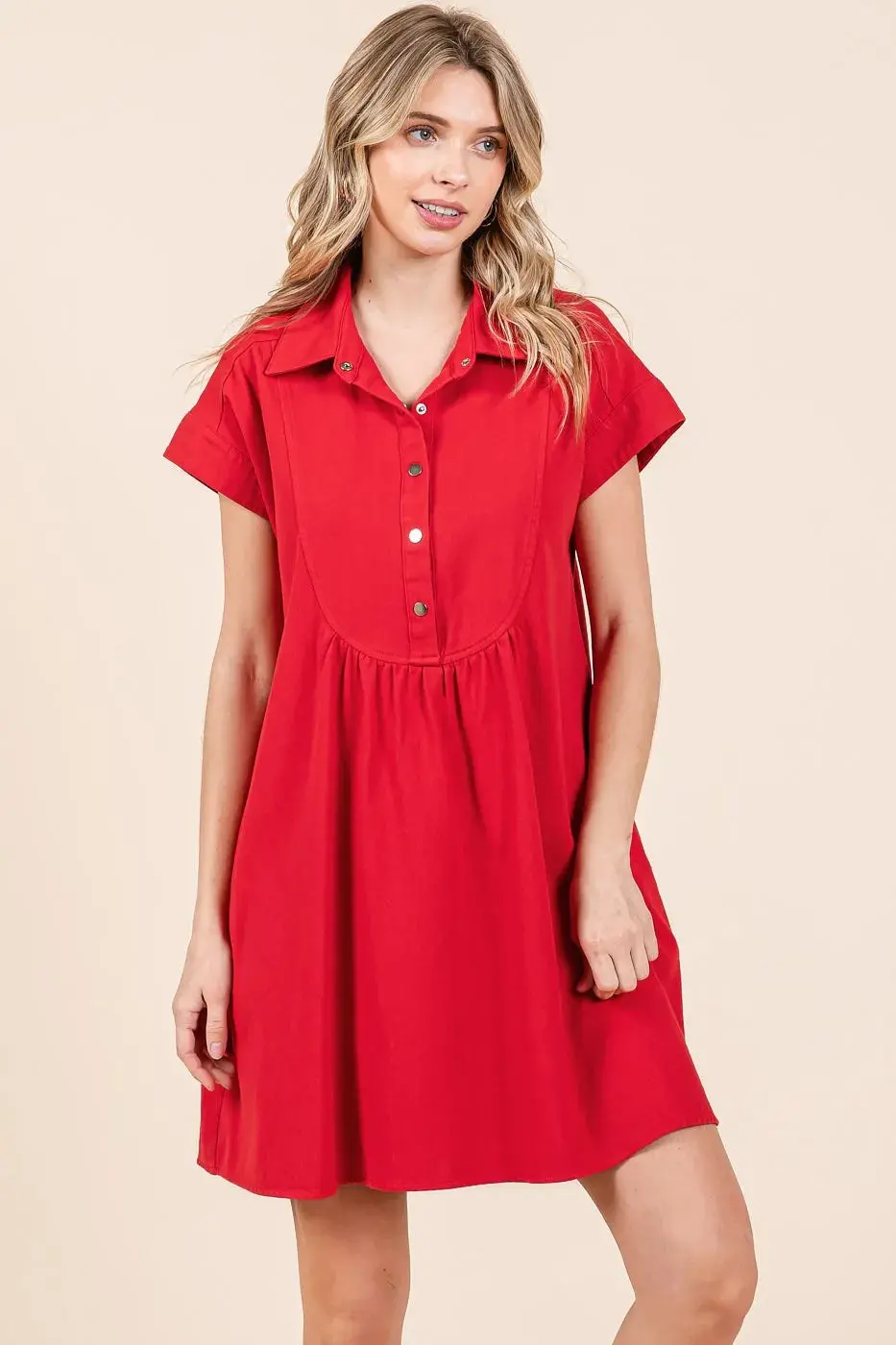 Mittoshop Twill Short Sleeve Collared Mini Dress - Image 3