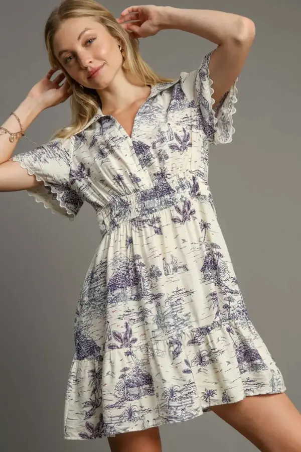 Umgee Full Size Landscape Print Collared Mini Dress Plus Size - Image 2