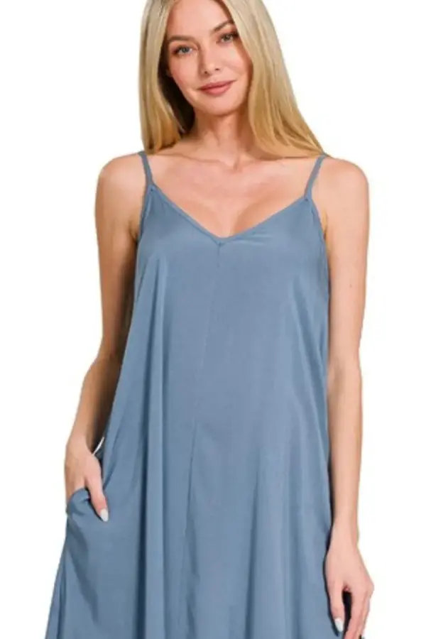 Zenana Woven Arc Hem Cami Dress With Flowy Pockets - Image 2