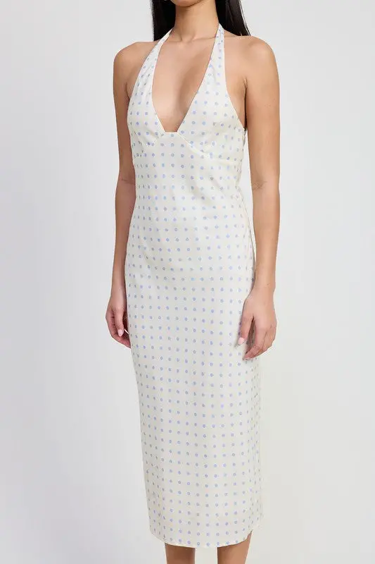 V NECK MAXI DRESS WITH NECK TIE - Image 3