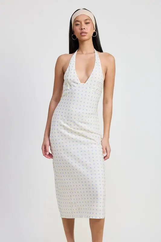 V NECK MAXI DRESS WITH NECK TIE - Image 4