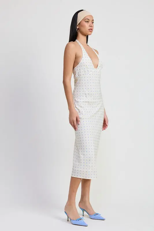 V NECK MAXI DRESS WITH NECK TIE - Image 5