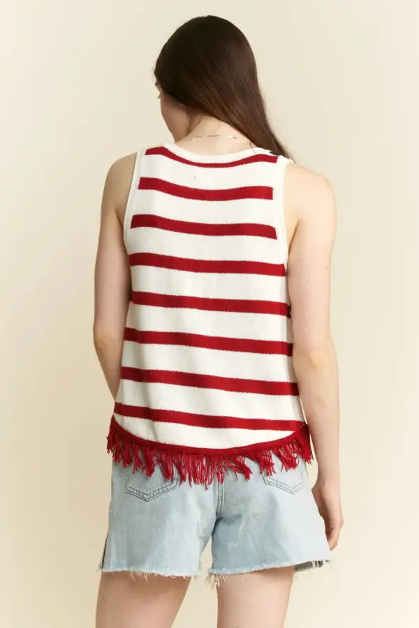 Jade By Jane Full Size American Flag Fringe Tank Top Plus Size - Image 5